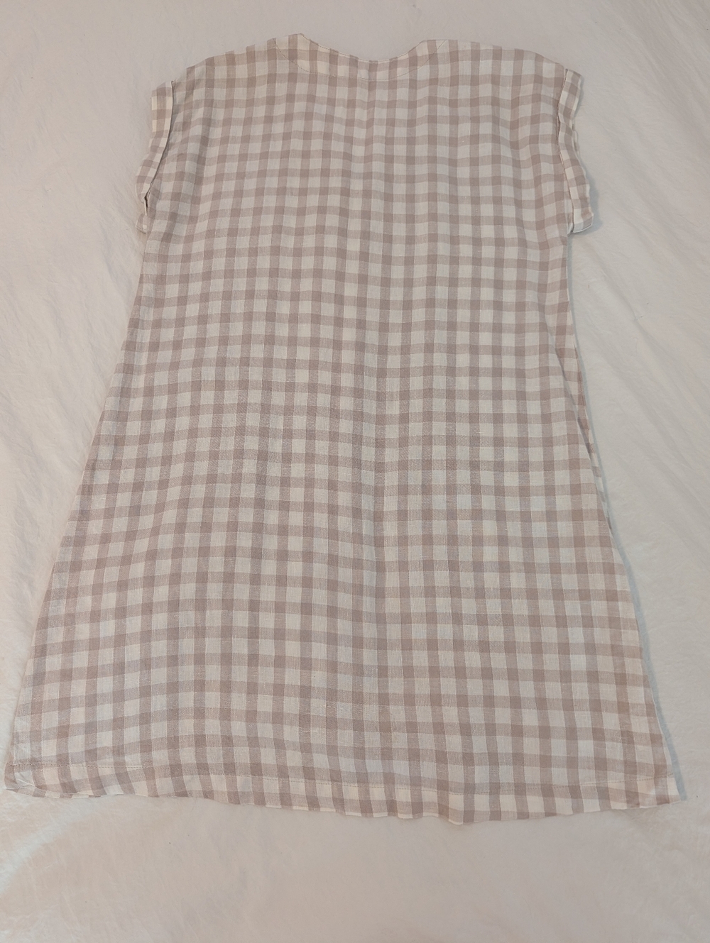 Lou & Grey Gingham Linen Shift Dress Cap Sleeves Casual Summer Cream Brown Small - Picture 13 of 13